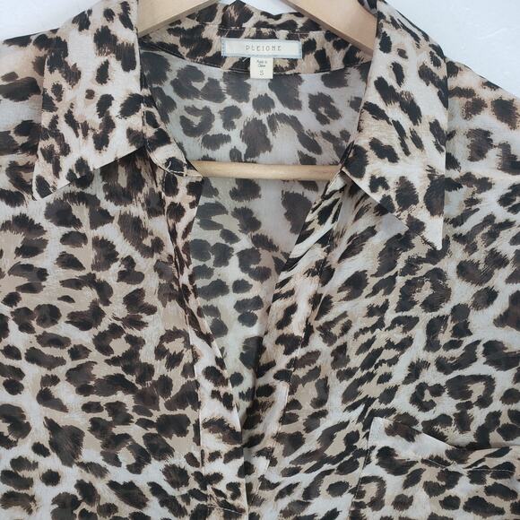 Pleione Sheer Leopard Print Popover Blouse Size S Small - Picture 3 of 6